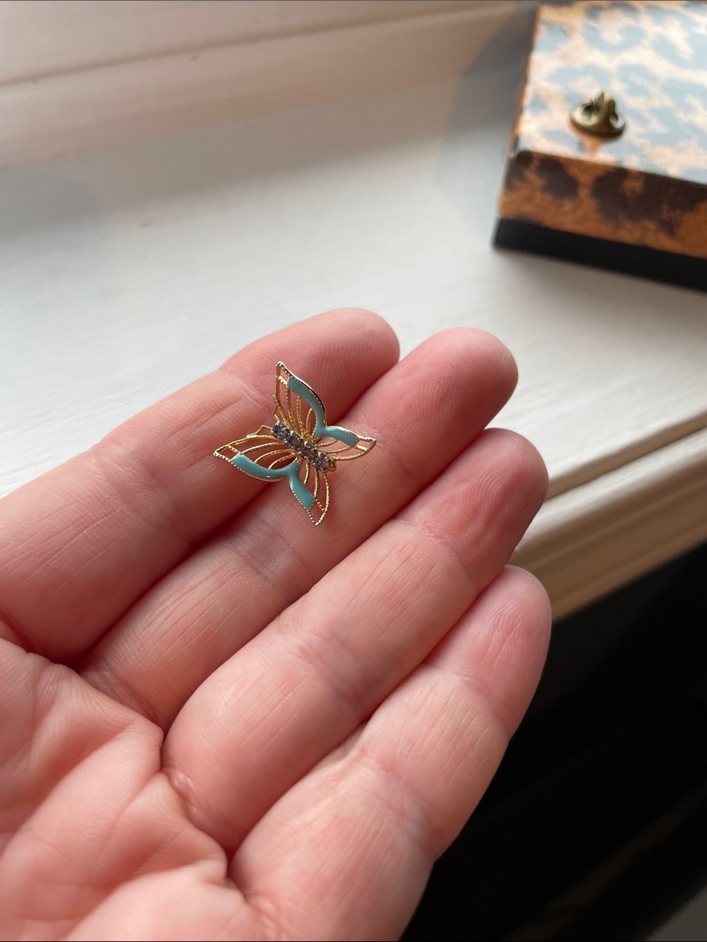 Vintage Butterfly Pin with Gold & Blue Accents